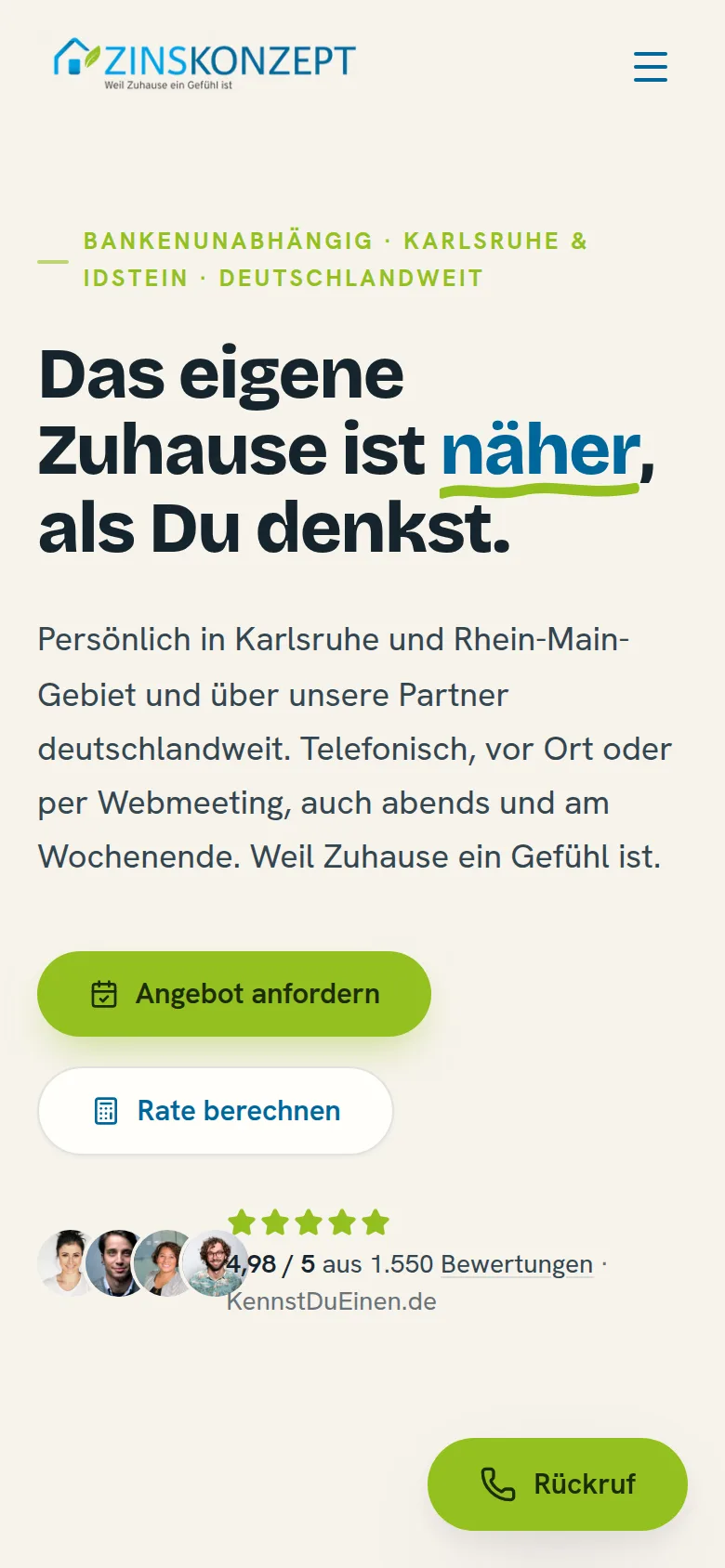 Zinskonzept, mobile Ansicht